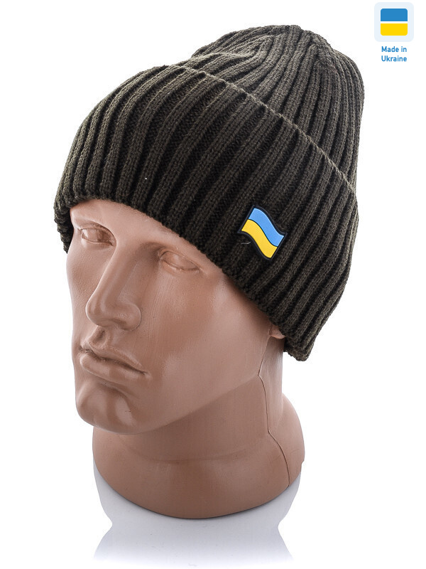 Шапка чол. на флісі з прапором України т.зелений, 5 (One size), <strong>135</strong>, зима