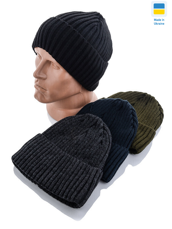 Шапка чол. з відворотом рубчик з смужкою флісу mix, 5 (One size), <strong>93</strong>, зима