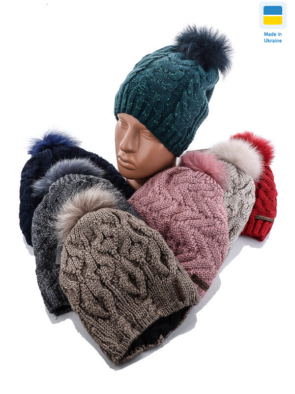 Шапка жін. з бубоном фліс 004 mix, 5 (One size), <strong>115</strong>, зима