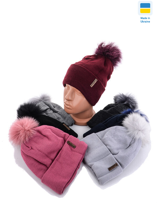 Шапка жін.бубон нат.хутро mix, 5 (One size), <strong>80</strong>, зима