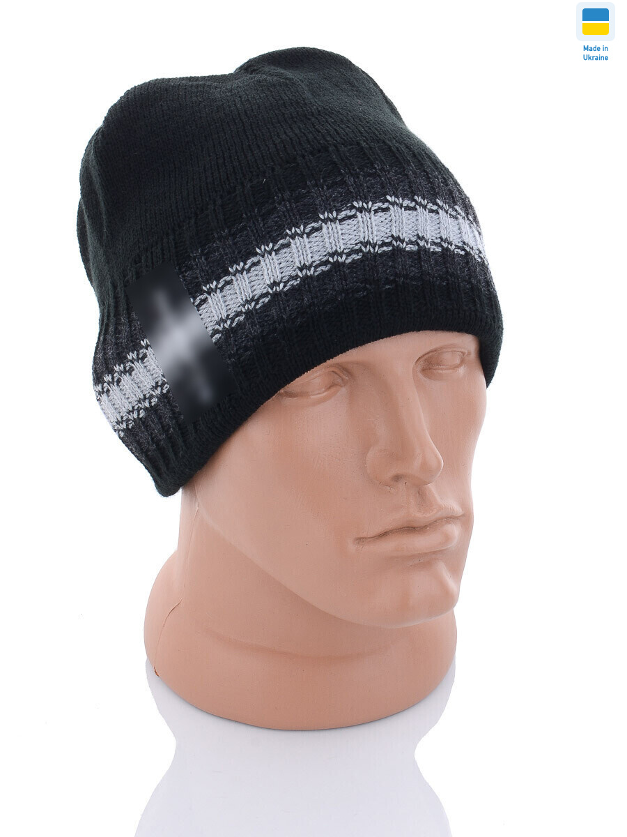 Шапка з вишивкою подвійна смужка на флісі чорний, 5 (One size), <strong>75</strong>, зима