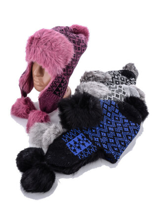 Ушанка жін. трикотаж хутро кролик натур mix, 2 (One-size), <strong>300</strong>, зима