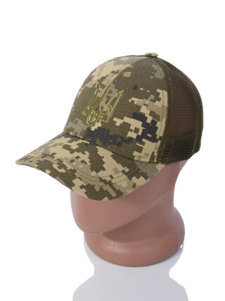Бейсболка з сіткою 002-1 вишивка тризуб хакі, 5 (One size), <strong>185</strong>, літо