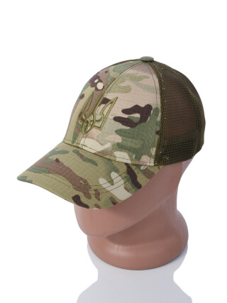 Бейсболка з сіткою 002-2 вишивка тризуб хакі, 5 (One size), <strong>185</strong>, літо