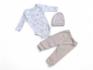 2521 бежевий боді-штани-шапка, 3 (3-9), <strong>4.4</strong>, демісезон